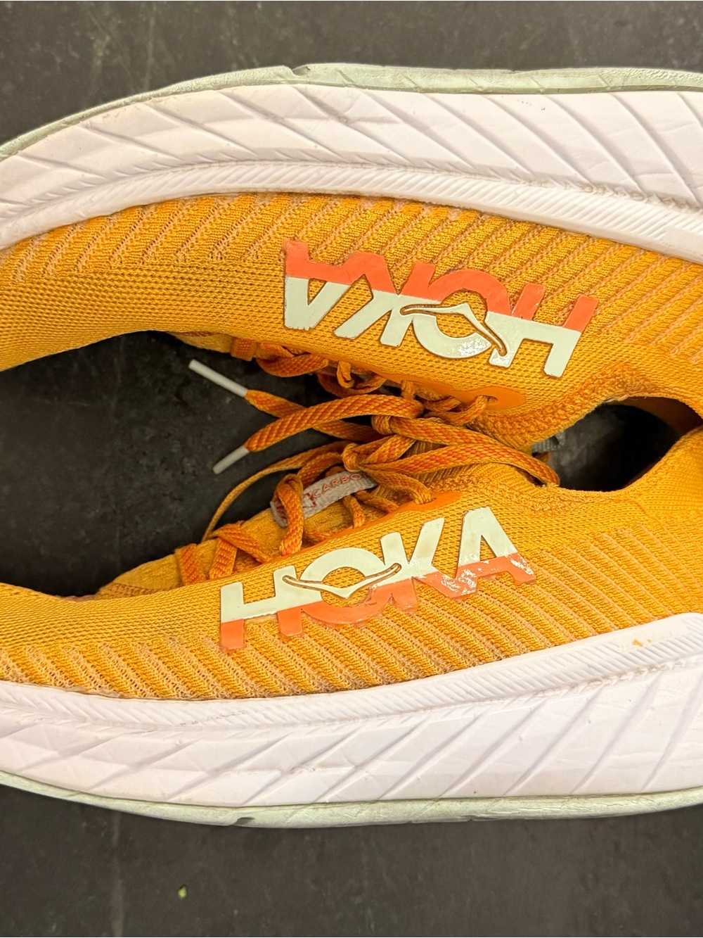 Hoka Carbon X 3 sneakers in the Radiant Yellow and Camellia colorway. - Picture 6 of 11